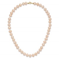 14K Yellow Gold 5-6mm Pink Near Round Freshwater Cultured Pearl Bracelet view 5