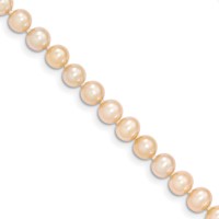 14K Yellow Gold 5-6mm Pink Near Round Freshwater Cultured Pearl Bracelet view 1