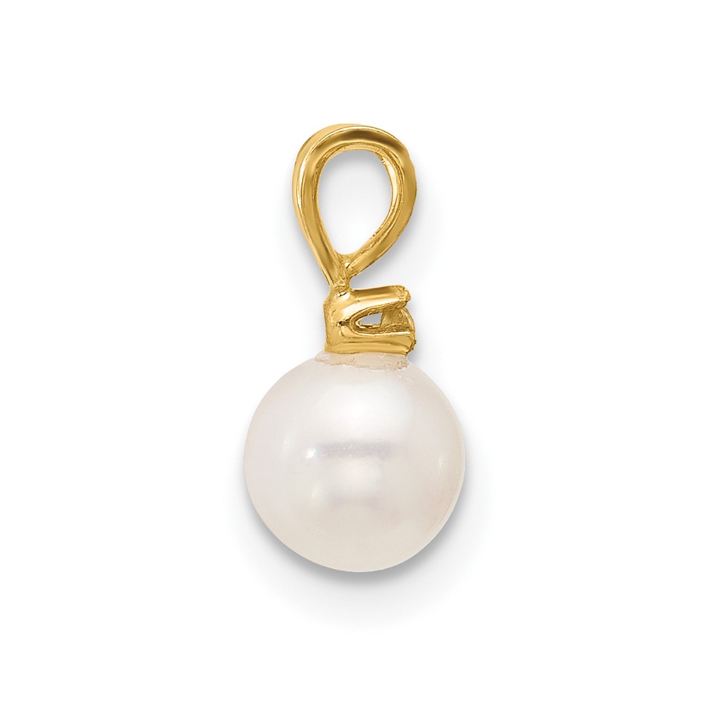14k 5-6mm White Round Freshwater Cultured Pearl and .01 Carat Diamond Pendant (XF509)