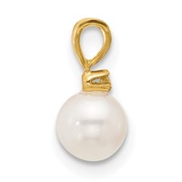 14K Yellow Gold 5-6mm White Round Freshwater Cultured Pearl and.01 Carat Diamond Pendant view 2