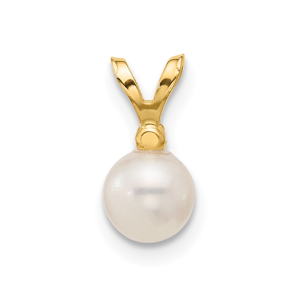 14k 5-6mm White Round Freshwater Cultured Pearl and .01 Carat Diamond Pendant (XF509)