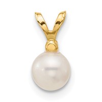 14K Yellow Gold 5-6mm White Round Freshwater Cultured Pearl and.01 Carat Diamond Pendant view 4
