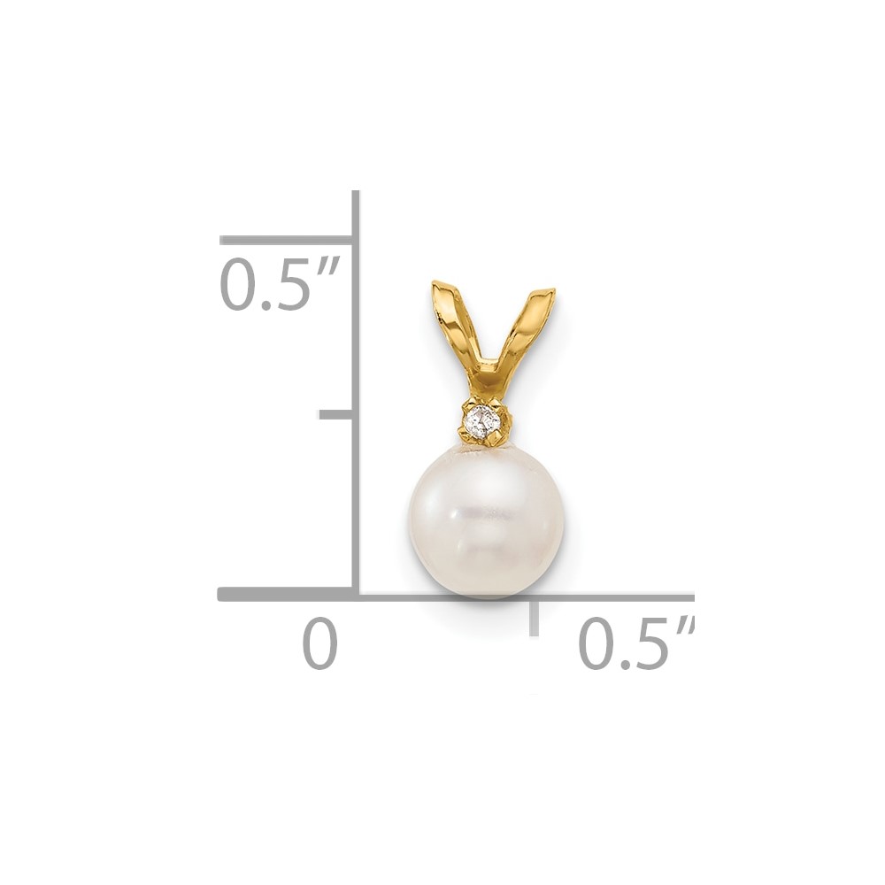 14k 5-6mm White Round Freshwater Cultured Pearl and .01 Carat Diamond Pendant (XF509)