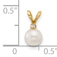 14K Yellow Gold 5-6mm White Round Freshwater Cultured Pearl and.01 Carat Diamond Pendant view 3