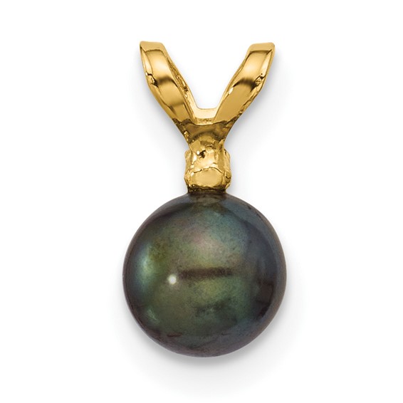 14k 5-6mm Black Round Freshwater Cultured Pearl and .01 Carat Diamond Pendant