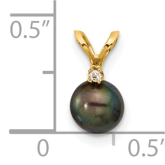 14k 5-6mm Black Round Freshwater Cultured Pearl and .01 Carat Diamond Pendant