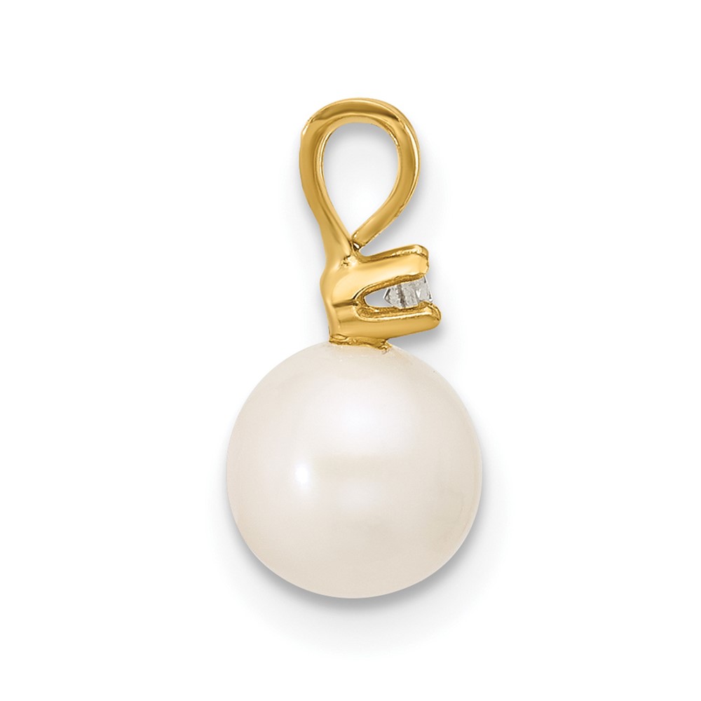 14k 6-7mm White Round Freshwater Cultured Pearl and .03 Carat Diamond Pendant (XF510)