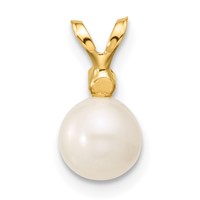 14K Yellow Gold 6-7mm White Round Freshwater Cultured Pearl and.03 Carat Diamond Pendant view 4