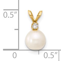 14K Yellow Gold 6-7mm White Round Freshwater Cultured Pearl and.03 Carat Diamond Pendant view 3