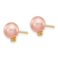 14K 5-6mm Pink Round Freshwater Cultured Pearl and .02 Carat Diamond Post Earrings view 2