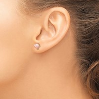 14K 5-6mm Pink Round Freshwater Cultured Pearl and .02 Carat Diamond Post Earrings view 3