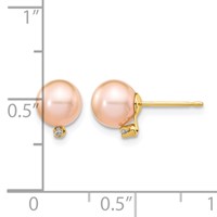 14K 5-6mm Pink Round Freshwater Cultured Pearl and .02 Carat Diamond Post Earrings view 4
