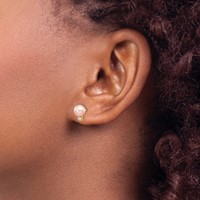 14K Yellow Gold 6-7mm Pink Round Freshwater Cultured Pearl and.06 Carat Diamond Post Earrings view 3