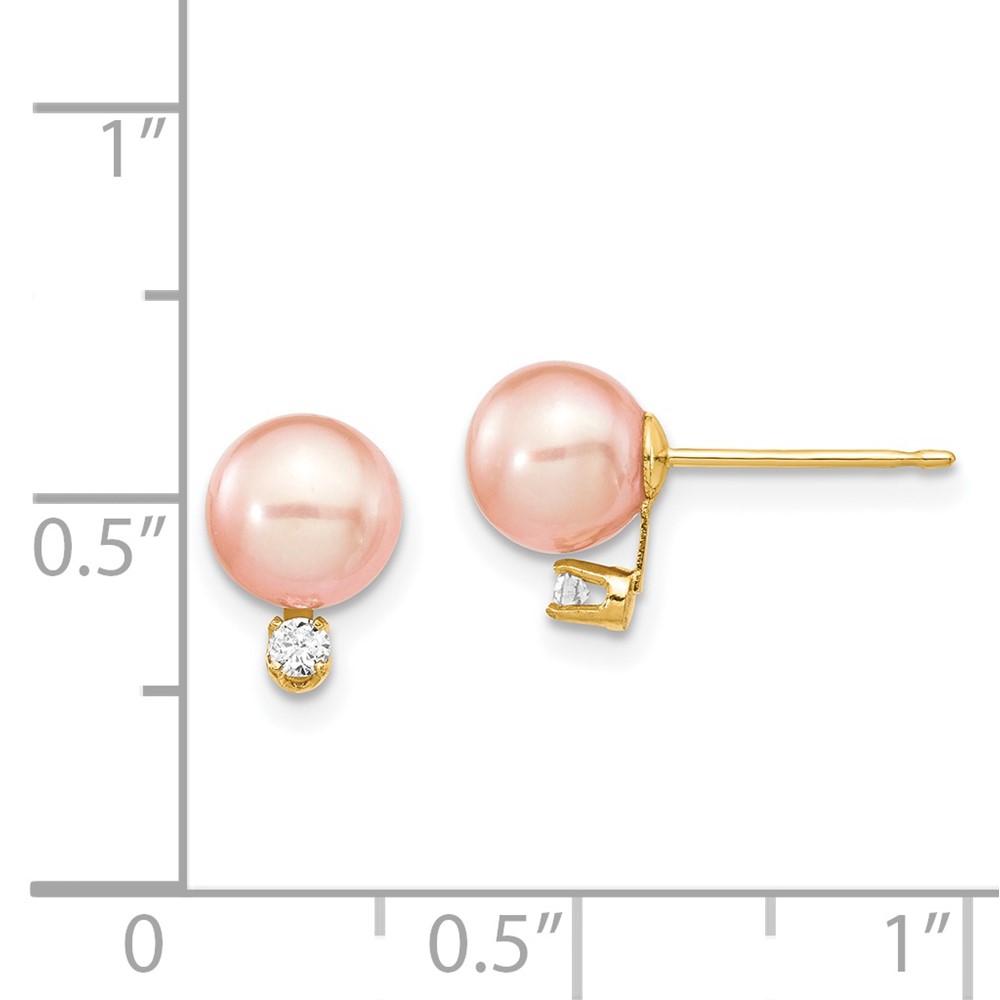 14k 6-7mm Pink Round Freshwater Cultured Pearl and .06 Carat Diamond Post Earrings (XF512E)