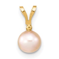 14K Yellow Gold 5-6mm Pink Round Freshwater Cultured Pearl and.01 Carat Diamond Pendant view 4