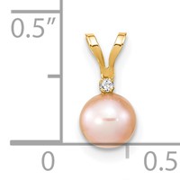 14K Yellow Gold 5-6mm Pink Round Freshwater Cultured Pearl and.01 Carat Diamond Pendant view 3