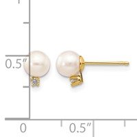 14K Yellow Gold 5-6mm White Round Freshwater Cultured Pearl and.02 Carat Diamond Post Earrings view 4