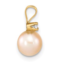 14K Yellow Gold 6-7mm Pink Round Freshwater Cultured Pearl and.03 Carat Diamond Pendant view 2