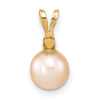 14K Yellow Gold 6-7mm Pink Round Freshwater Cultured Pearl and.03 Carat Diamond Pendant view 4