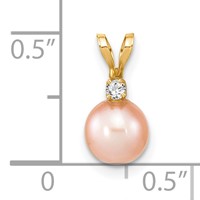 14K Yellow Gold 6-7mm Pink Round Freshwater Cultured Pearl and.03 Carat Diamond Pendant view 3