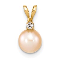 14K Yellow Gold 6-7mm Pink Round Freshwater Cultured Pearl and.03 Carat Diamond Pendant view 1