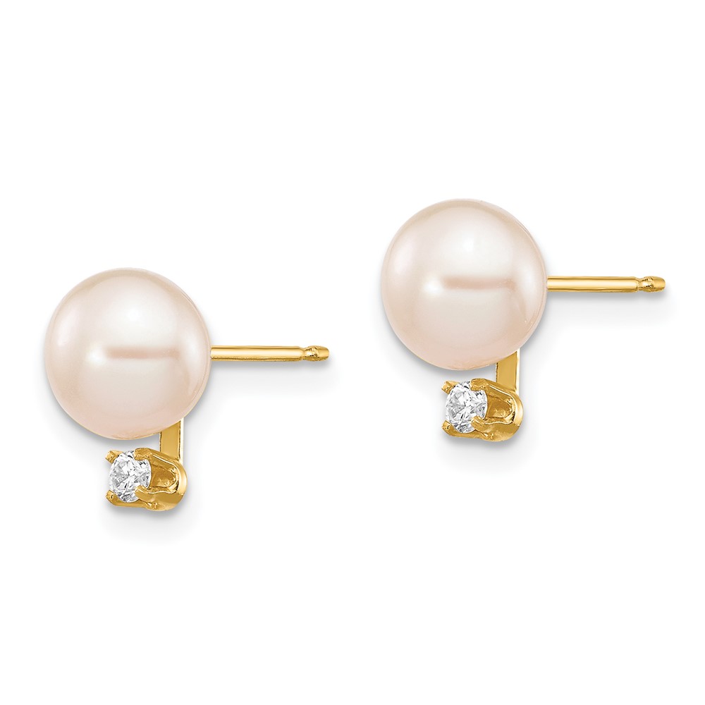 14k 6-7mm White Round Freshwater Cultured Pearl and .06 Carat Diamond Post Earrings (XF516E)
