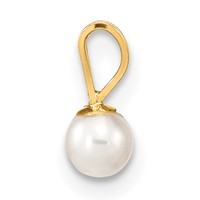 14K Yellow Gold 3-4mm White Round Freshwater Cultured Pearl Pendant view 2