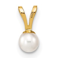 14K Yellow Gold 3-4mm White Round Freshwater Cultured Pearl Pendant view 4
