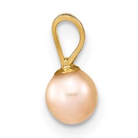 14K Yellow Gold 4-5mm Round Pink Freshwater Cultured Pearl Pendant view 2