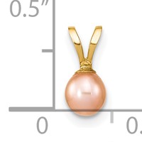 14K Yellow Gold 4-5mm Round Pink Freshwater Cultured Pearl Pendant view 3