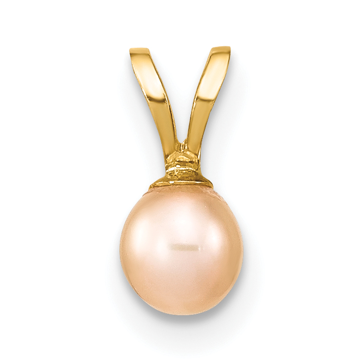 14k Gold 4-5mm Pink Round Freshwater Cultured Pearl Pendant (XF519)