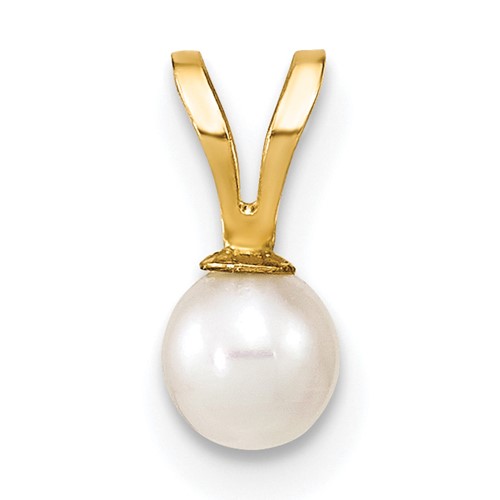 14K Yellow Gold 4-5mm White Round Freshwater Cultured Pearl Pendant