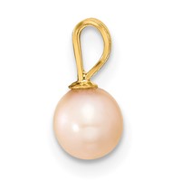 14K Yellow Gold 5-6mm Round Pink Freshwater Cultured Pearl Pendant view 2