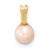 14K Yellow Gold 5-6mm Round Pink Freshwater Cultured Pearl Pendant view 4