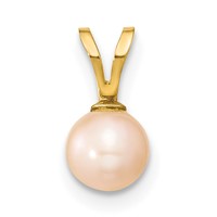 14K Yellow Gold 5-6mm Round Pink Freshwater Cultured Pearl Pendant view 1