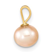 14K Yellow Gold 6-7mm Round Pink Freshwater Cultured Pearl Pendant view 2