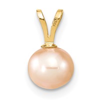 14K Yellow Gold 6-7mm Round Pink Freshwater Cultured Pearl Pendant view 4