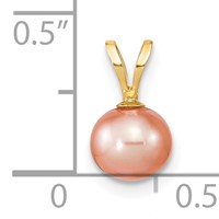 14K Yellow Gold 6-7mm Round Pink Freshwater Cultured Pearl Pendant view 3