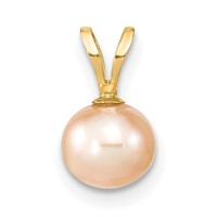 14K Yellow Gold 6-7mm Round Pink Freshwater Cultured Pearl Pendant view 1