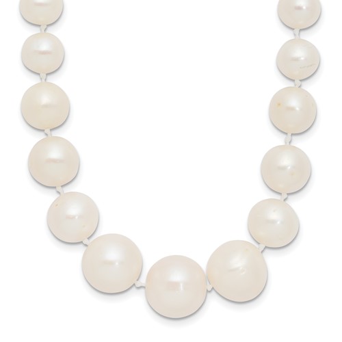 14K Yellow Gold 7-11mm White Freshwater Cultured Pearl Graduated Necklace, 18"