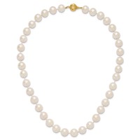 14K Yellow Gold 11-12mm White Near-Round Freshwater Cultured Pearl Necklace, 18" view 5