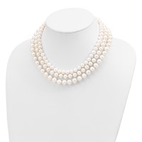 14K Yellow Gold 8-9mm White Near-Round Freshwater Cultured Pearl 3-Strand Necklace, 16" view 3