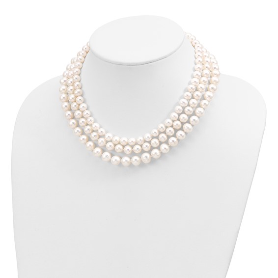14k 8-9mm White Near-Round Freshwater Cultured Pearl 3-Strand 16 inch Necklace