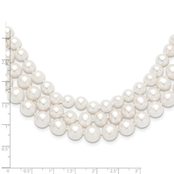 14k 8-9mm White Near-Round Freshwater Cultured Pearl 3-Strand 16 inch Necklace