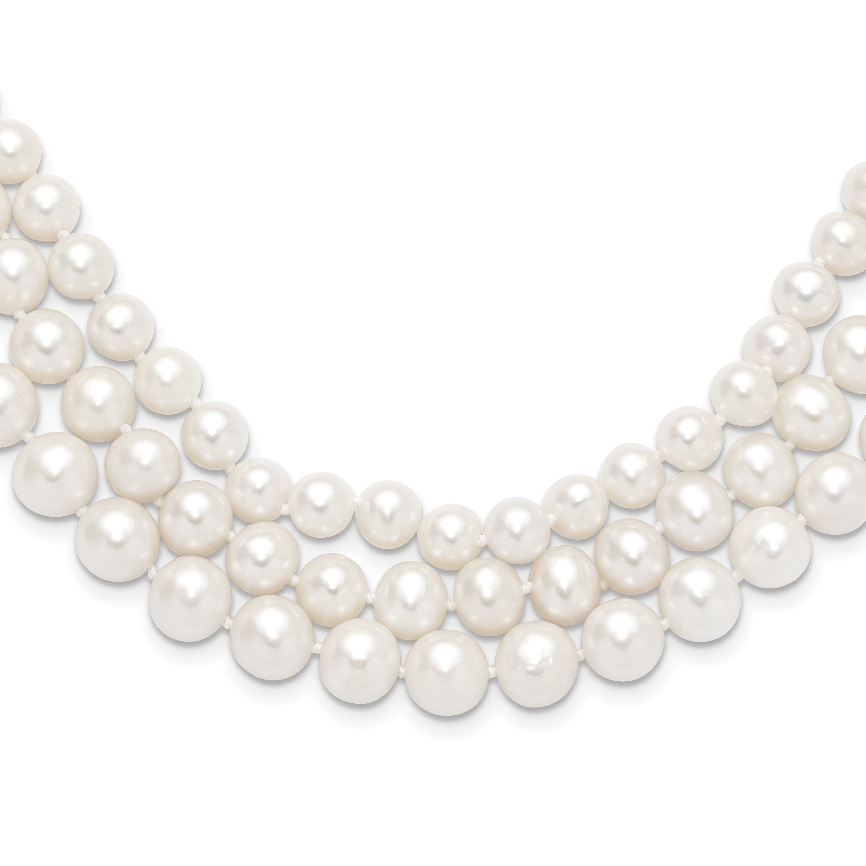 14k 8-9mm White Near-Round Freshwater Cultured Pearl 3-Strand 16 inch Necklace (XF552-16)