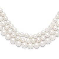 14K Yellow Gold 8-9mm White Near-Round Freshwater Cultured Pearl 3-Strand Necklace, 16" view 1