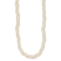 14K Yellow Gold 6-7mm White Near-Round Freshwater Cultured Pearl 3-Strand Necklace, 21" view 2