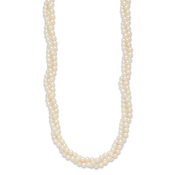 14k 6-7mm White Near-Round Freshwater Cultured Pearl 3-Strand 21 inch Necklace