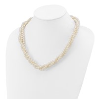 14K Yellow Gold 6-7mm White Near-Round Freshwater Cultured Pearl 3-Strand Necklace, 21" view 4