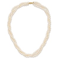 14K Yellow Gold 6-7mm White Near-Round Freshwater Cultured Pearl 3-Strand Necklace, 21" view 5